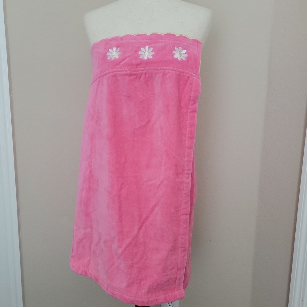 Vtg Charter Club Pink Shower Wrap Beach Terry Cloth Coverup Size S New Daisy Y2K
